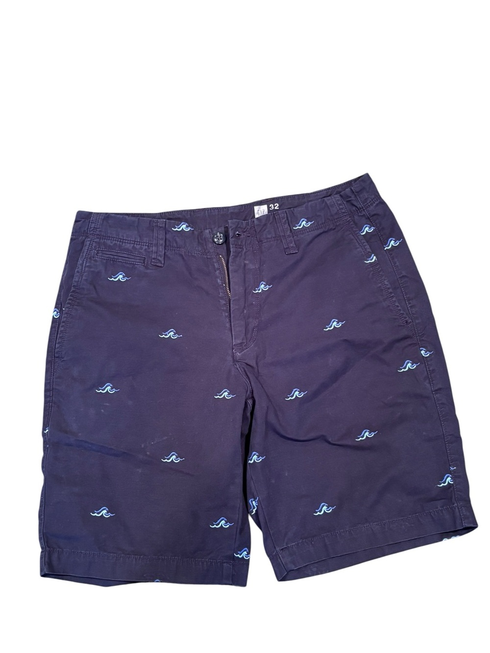 GAP Dark Navy Shorts with Light Blue Wave Embroidery